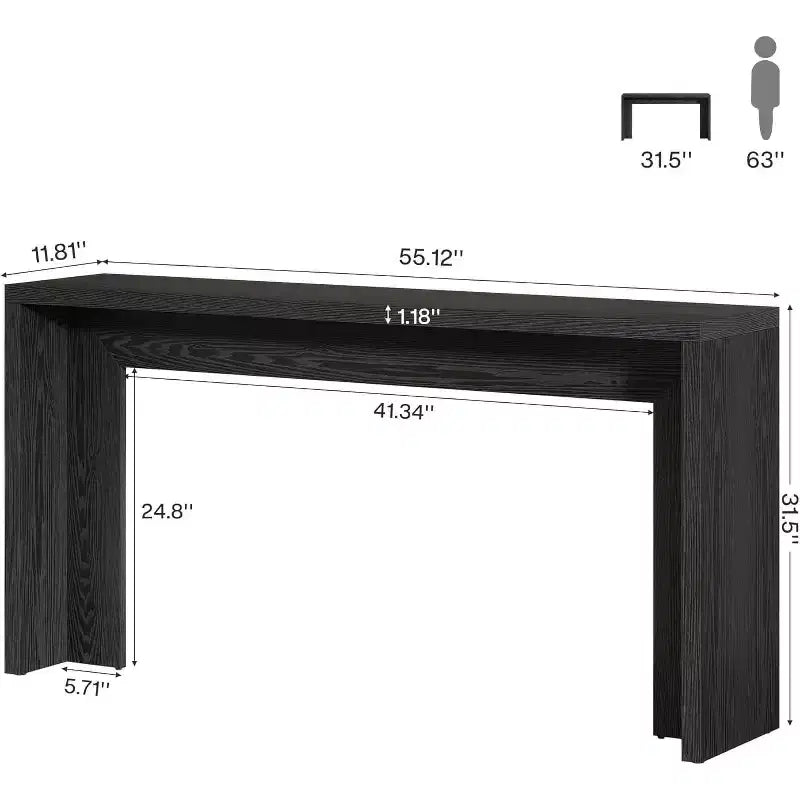 Lantine Table console de ferme de 55 pouces, table de canapé en bois avec rangement, table de couloir étroite et longue pour salon, entrée (noir)