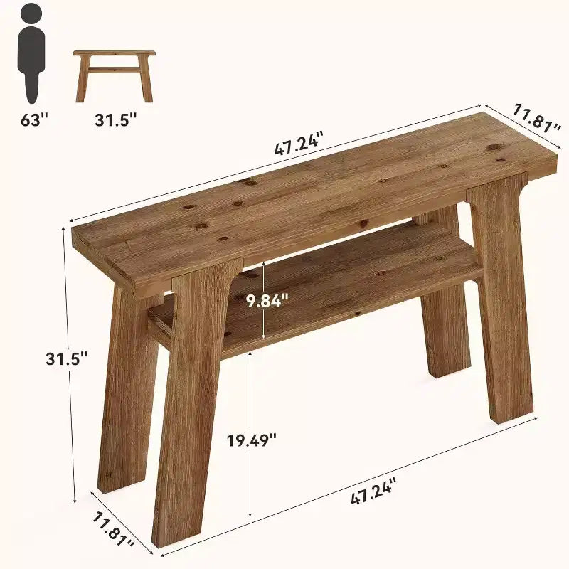 Table Console de Ferme en Bois Massif Lantine 47 avec Rangement à 2 Niveaux, idéale pour l'entrée, derrière le canapé, le salon, montage facile.