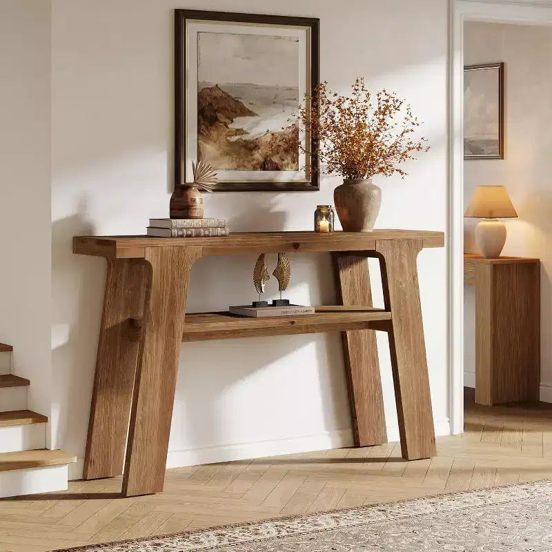 Table Console de Ferme en Bois Massif Lantine 47 avec Rangement à 2 Niveaux, idéale pour l'entrée, derrière le canapé, le salon, montage facile.
