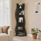 Étagère d'angle VECELO à 5 niveaux avec vagues, meuble de rangement rustique facile à monter, organiseur compact pour la décoration intérieure