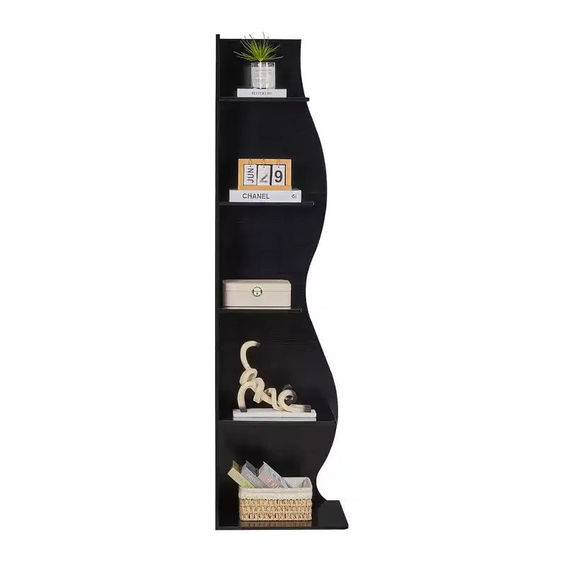 Étagère d'angle VECELO à 5 niveaux avec vagues, meuble de rangement rustique facile à monter, organiseur compact pour la décoration intérieure