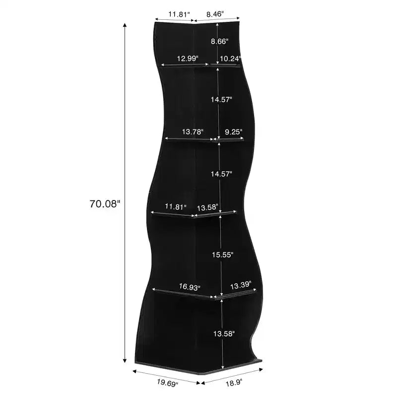 Étagère d'angle VECELO à 5 niveaux avec vagues, meuble de rangement rustique facile à monter, organiseur compact pour la décoration intérieure