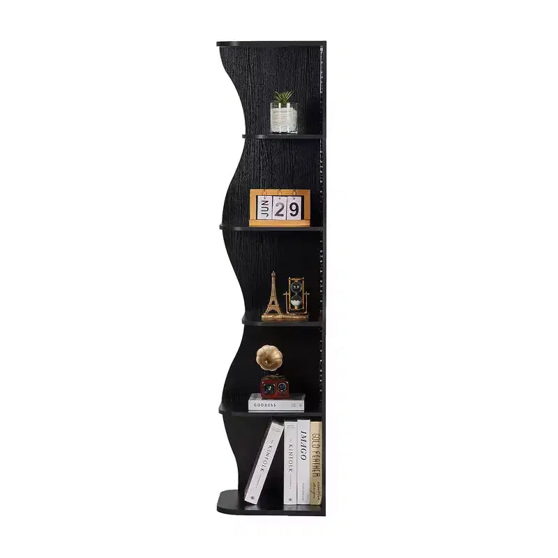 Étagère d'angle VECELO à 5 niveaux avec vagues, meuble de rangement rustique facile à monter, organiseur compact pour la décoration intérieure