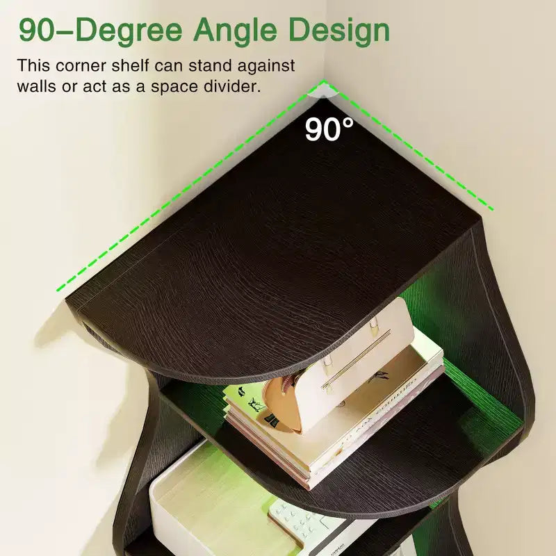 Étagère d'angle VECELO à 5 niveaux avec vagues, meuble de rangement rustique facile à monter, organiseur compact pour la décoration intérieure