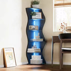 Étagère d'angle VECELO à 5 niveaux avec vagues, meuble de rangement rustique facile à monter, organiseur compact pour la décoration intérieure