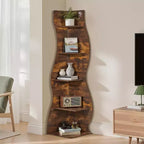 Étagère d'angle VECELO à 5 niveaux avec vagues, meuble de rangement rustique facile à monter, organiseur compact pour la décoration intérieure
