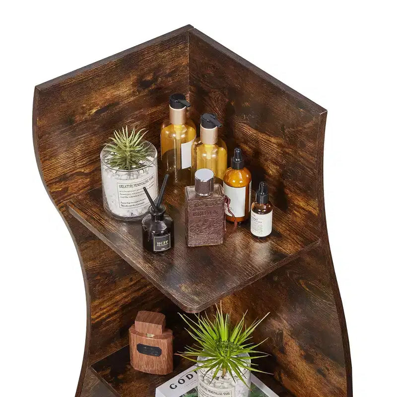 Étagère d'angle VECELO à 5 niveaux avec vagues, meuble de rangement rustique facile à monter, organiseur compact pour la décoration intérieure