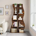 Étagère d'angle VECELO à 5 niveaux avec vagues, meuble de rangement rustique facile à monter, organiseur compact pour la décoration intérieure