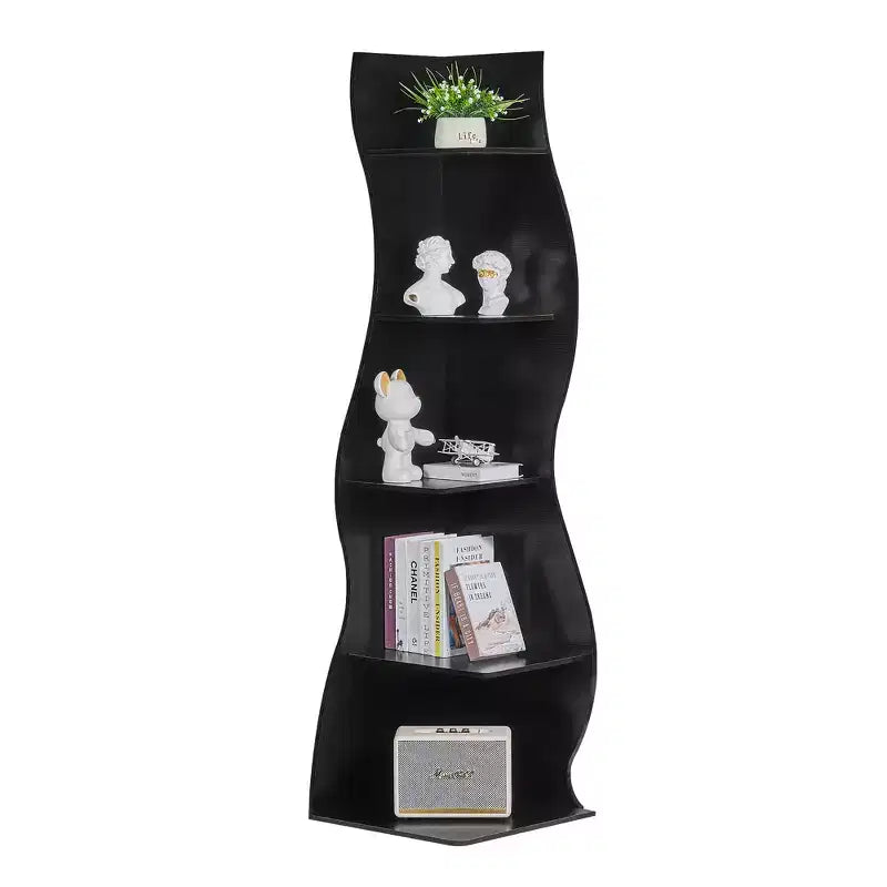 Étagère d'angle VECELO à 5 niveaux avec vagues, meuble de rangement rustique facile à monter, organiseur compact pour la décoration intérieure