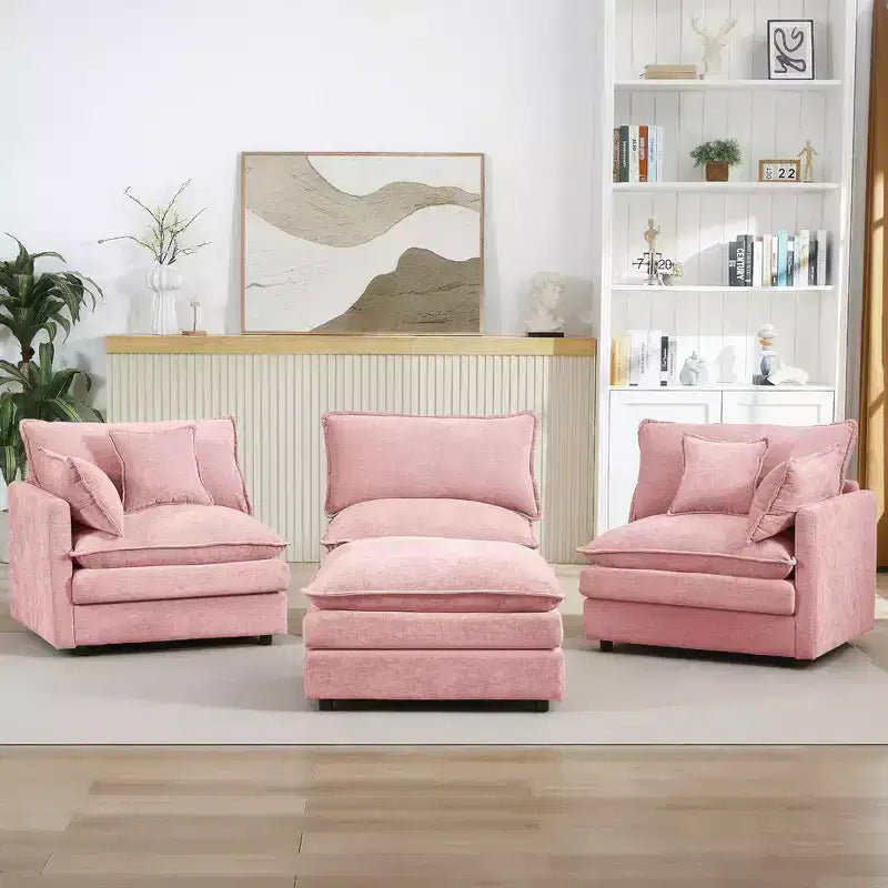Canapé sectionnel modulaire capitonné FurnitureR 102 avec ottoman réversible, canapé d'angle profond avec oreillers décoratifs pour salon