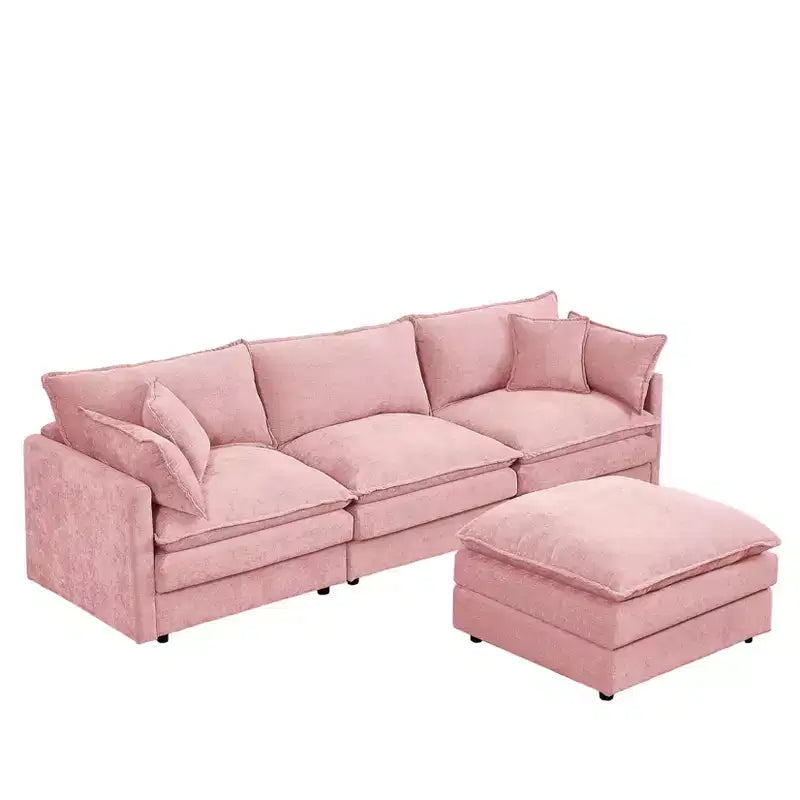 Canapé sectionnel modulaire capitonné FurnitureR 102 avec ottoman réversible, canapé d'angle profond avec oreillers décoratifs pour salon
