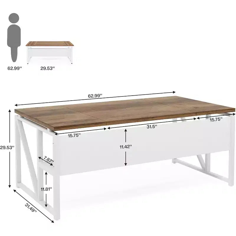 Bureau informatique Lantine de 63 pouces avec étagère de rangement inférieure, table d'écriture de bureau à domicile pour poste de travail, noyer clair, pieds en acier