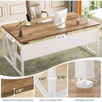 Bureau informatique Lantine de 63 pouces avec étagère de rangement inférieure, table d'écriture de bureau à domicile pour poste de travail, noyer clair, pieds en acier