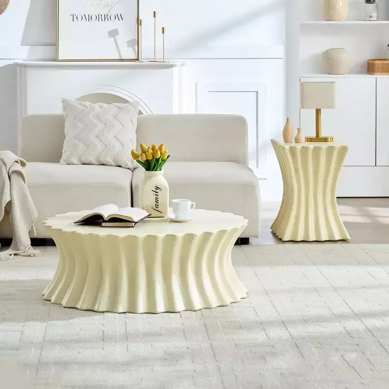 Table basse carrée/ovale, table de salon, table de canapé, table d'appoint, aucune assemblage nécessaire, beige - ModernLuxe