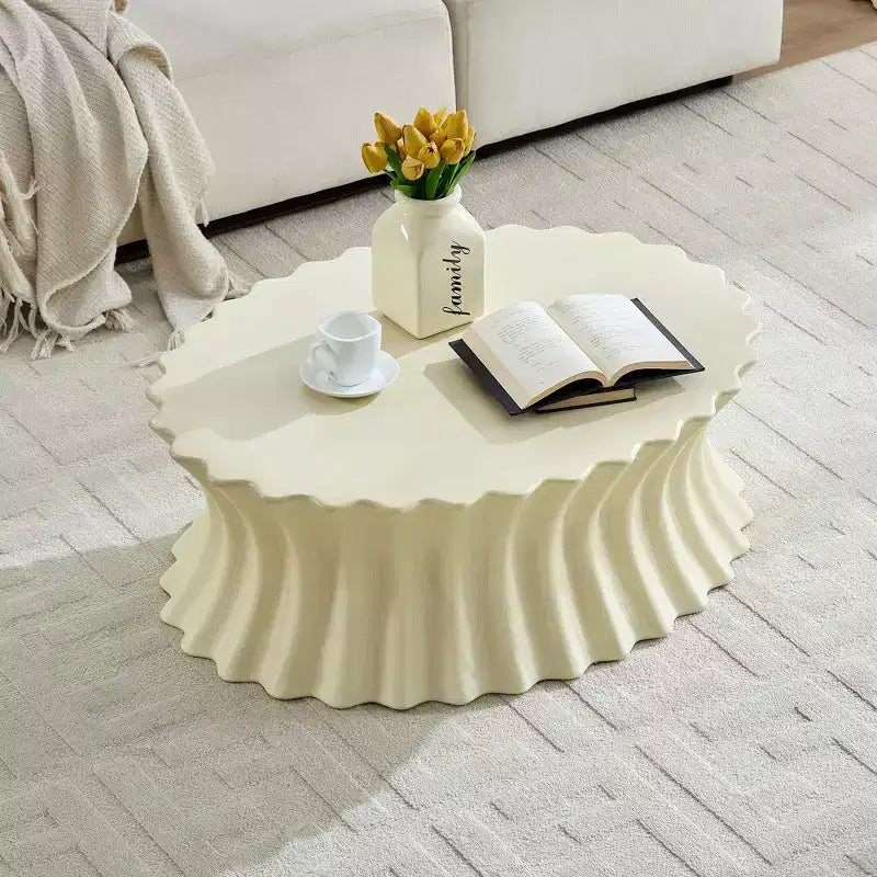 Table basse carrée/ovale, table de salon, table de canapé, table d'appoint, aucune assemblage nécessaire, beige - ModernLuxe