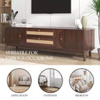 Meuble TV GDFStudio Miles au style ferme moderne avec tiroirs en rotin et portes coulissantes