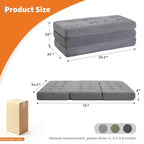 Matelas pliable en mousse 75x54,3 6 à trois volets, matelas d'appoint de sol pour canapé-lit en velours côtelé capitonné, portable et de soutien pour la maison et le camping
