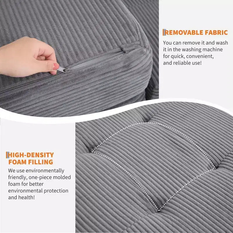 Matelas pliable en mousse 75x54,3 6 à trois volets, matelas d'appoint de sol pour canapé-lit en velours côtelé capitonné, portable et de soutien pour la maison et le camping