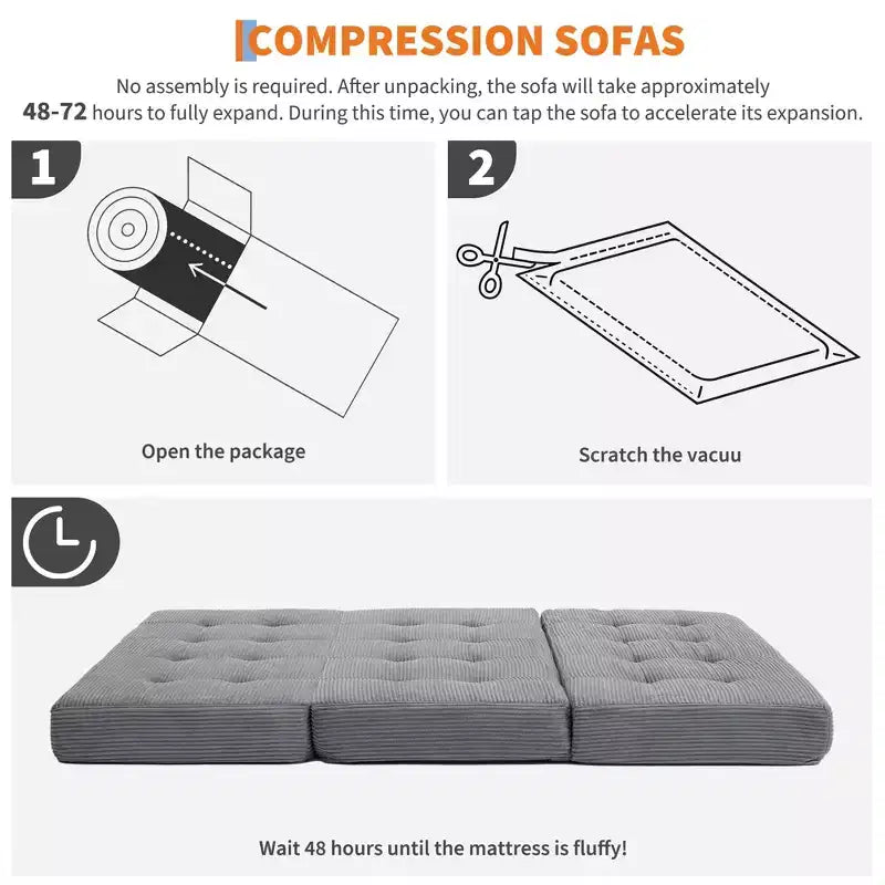 Matelas pliable en mousse 75x54,3 6 à trois volets, matelas d'appoint de sol pour canapé-lit en velours côtelé capitonné, portable et de soutien pour la maison et le camping