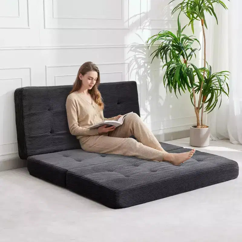 Matelas pliable en mousse 75x54,3 6 à trois volets, matelas d'appoint de sol pour canapé-lit en velours côtelé capitonné, portable et de soutien pour la maison et le camping