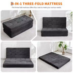 Matelas pliable en mousse 75x54,3 6 à trois volets, matelas d'appoint de sol pour canapé-lit en velours côtelé capitonné, portable et de soutien pour la maison et le camping