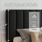 Cadre de lit plateforme rembourré en velours avec tête de lit capitonnée verticale réglable, assemblage facile, aucun sommier tapissier requis