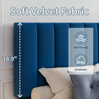 Cadre de lit plateforme rembourré en velours avec tête de lit capitonnée verticale réglable, assemblage facile, aucun sommier tapissier requis