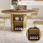 Table à manger ronde rotative MooxvMoo 55 avec étagère de rangement à double couche et portes, table en bois avec plateau rotatif pour salon, restaurant, naturel
