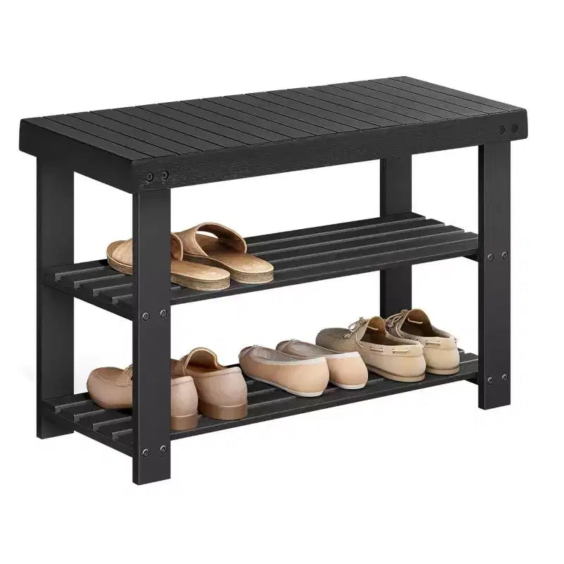 3-Tier Shoe Rack Bench, Bamboo Shoe Storage Organizer with Top Panel, Entryway Bench, Holds Up to 286 lb, 35.4 Inches Wide