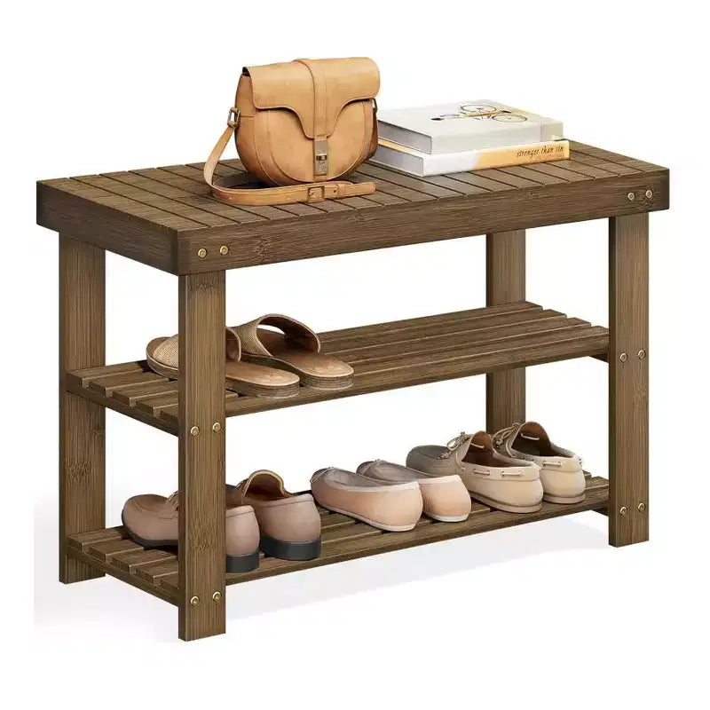 Banc porte-chaussures à 3 niveaux, Organiseur de rangement pour chaussures en bambou avec panneau supérieur, Banc d'entrée, Supporte jusqu'à 130 kg, 80 cm de large
