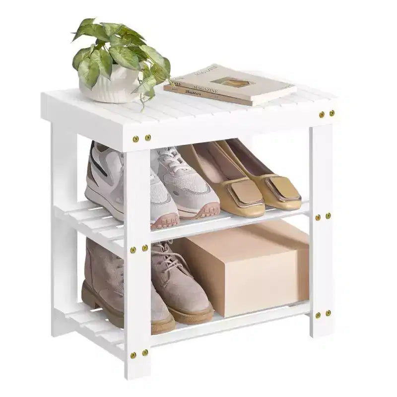 Banc porte-chaussures à 3 niveaux, Organiseur de rangement pour chaussures en bambou avec panneau supérieur, Banc d'entrée, Supporte jusqu'à 130 kg, 80 cm de large