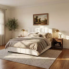 Cadre de lit Christopher Knight Home Nittaya en bois moderne, avec revêtement en tissu bouclette et tête de lit épaisse
