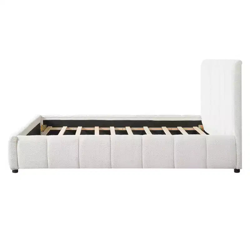 Cadre de lit Christopher Knight Home Nittaya en bois moderne, avec revêtement en tissu bouclette et tête de lit épaisse