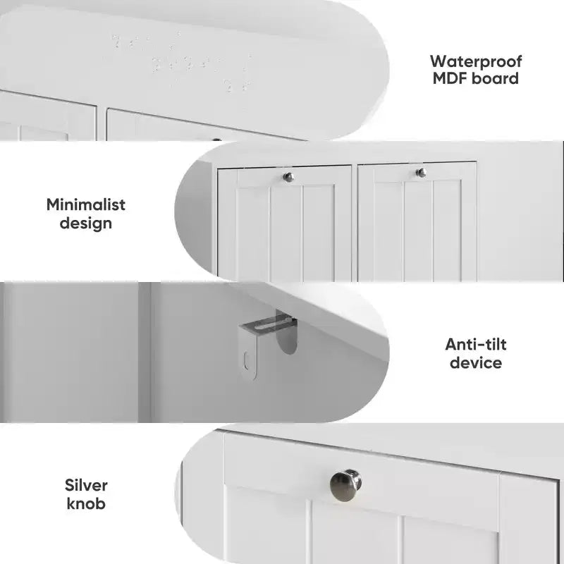 Meuble de rangement étroit pour linge sale FurnitureR avec panier inclinable et porte de rangement, organiseur de salle de bain étroit avec panier amovible en MDF blanc