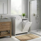 Meuble de rangement étroit pour linge sale FurnitureR avec panier inclinable et porte de rangement, organiseur de salle de bain étroit avec panier amovible en MDF blanc