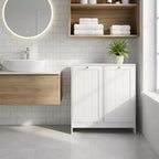 Meuble de rangement étroit pour linge sale FurnitureR avec panier inclinable et porte de rangement, organiseur de salle de bain étroit avec panier amovible en MDF blanc