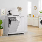 Meuble de rangement étroit pour linge sale FurnitureR avec panier inclinable et porte de rangement, organiseur de salle de bain étroit avec panier amovible en MDF blanc