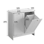 Meuble de rangement étroit pour linge sale FurnitureR avec panier inclinable et porte de rangement, organiseur de salle de bain étroit avec panier amovible en MDF blanc