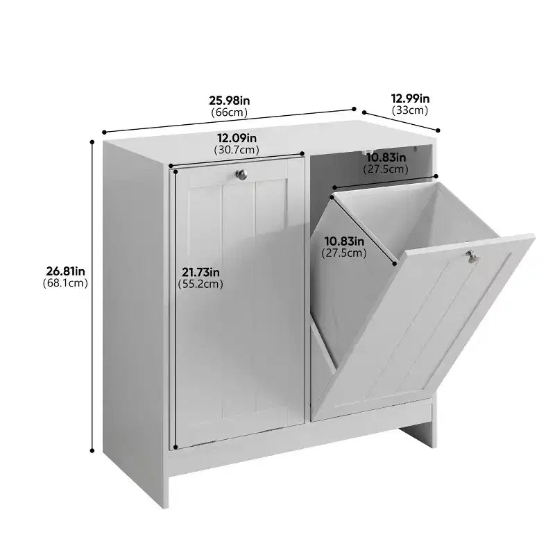 Meuble de rangement étroit pour linge sale FurnitureR avec panier inclinable et porte de rangement, organiseur de salle de bain étroit avec panier amovible en MDF blanc