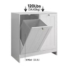 Meuble de rangement étroit pour linge sale FurnitureR avec panier inclinable et porte de rangement, organiseur de salle de bain étroit avec panier amovible en MDF blanc