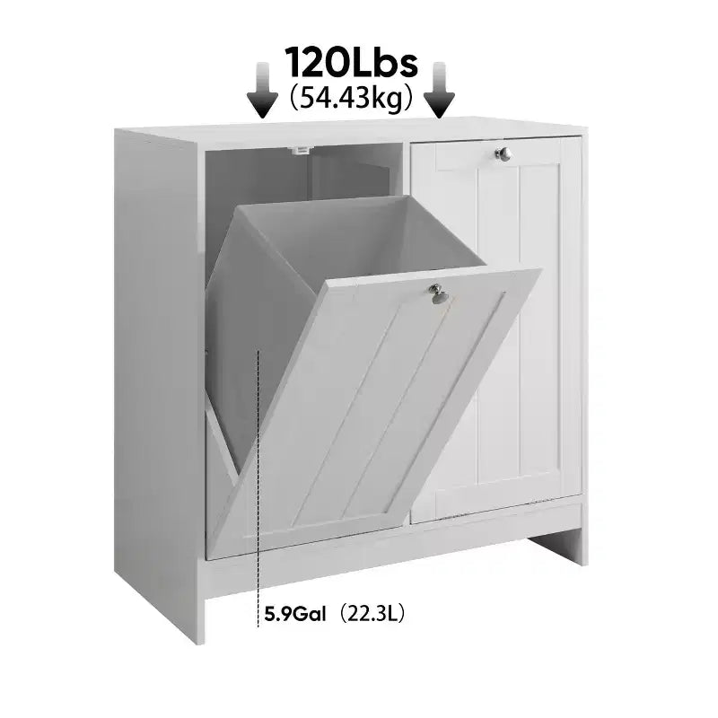 Meuble de rangement étroit pour linge sale FurnitureR avec panier inclinable et porte de rangement, organiseur de salle de bain étroit avec panier amovible en MDF blanc