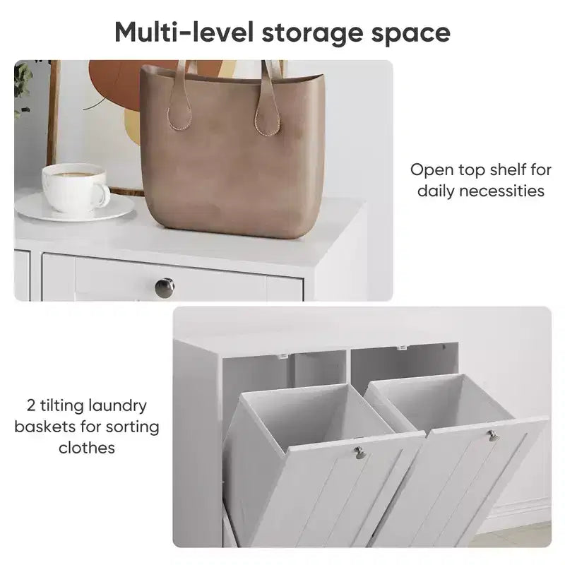Meuble de rangement étroit pour linge sale FurnitureR avec panier inclinable et porte de rangement, organiseur de salle de bain étroit avec panier amovible en MDF blanc