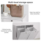 Meuble de rangement étroit pour linge sale FurnitureR avec panier inclinable et porte de rangement, organiseur de salle de bain étroit avec panier amovible en MDF blanc