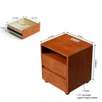 Table de chevet GDFStudio Phyllis en bois d'hévéa avec 2 tiroirs, station de recharge et étagères
