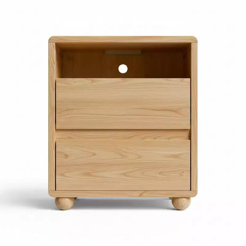 Table de chevet GDFStudio Phyllis en bois d'hévéa avec 2 tiroirs, station de recharge et étagères