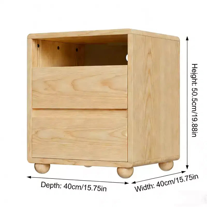 Table de chevet GDFStudio Phyllis en bois d'hévéa avec 2 tiroirs, station de recharge et étagères