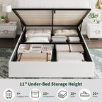 Cadre de lit de rangement relevable pleine grandeur, Cadre de lit plateforme moderne en velours rembourré avec tête de lit à oreilles, Pas besoin de sommier tapissier
