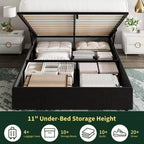 Cadre de lit de rangement relevable pleine grandeur, Cadre de lit plateforme moderne en velours rembourré avec tête de lit à oreilles, Pas besoin de sommier tapissier