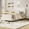 Upholstered children's bed frame, low platform design, sturdy wooden slats, no spring mattress required, quiet, and easy to assemble.
