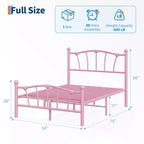 Cadre de lit simple en métal, cadres de lit simple pour filles, lit plateforme simple avec tête et pied de lit en forme de cœur, sommier tapissier non requis